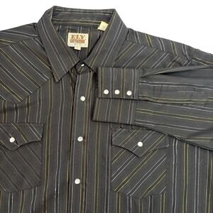 Ely Cattleman Black Metallic Striped Pearl Snap Long Sleeve Shirt Size Xl Party